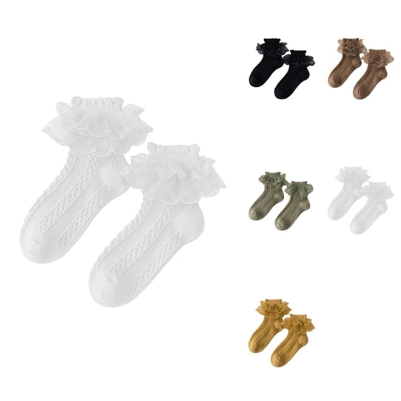 Girls Cotton Lace Stockings, Thin Knee-High Dance Socks for Toddlers 0-7 Years, Solid Color Bowknot Spring Summer Kids Socks