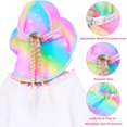 thumbnail image 2 of Girls Sun Hat for Kids UV Protection Unicorn Summer Hat Beach Play Hats Wide Brim Neck Flap for Girls Ponytail Hat 3-8 Years, 2 of 5