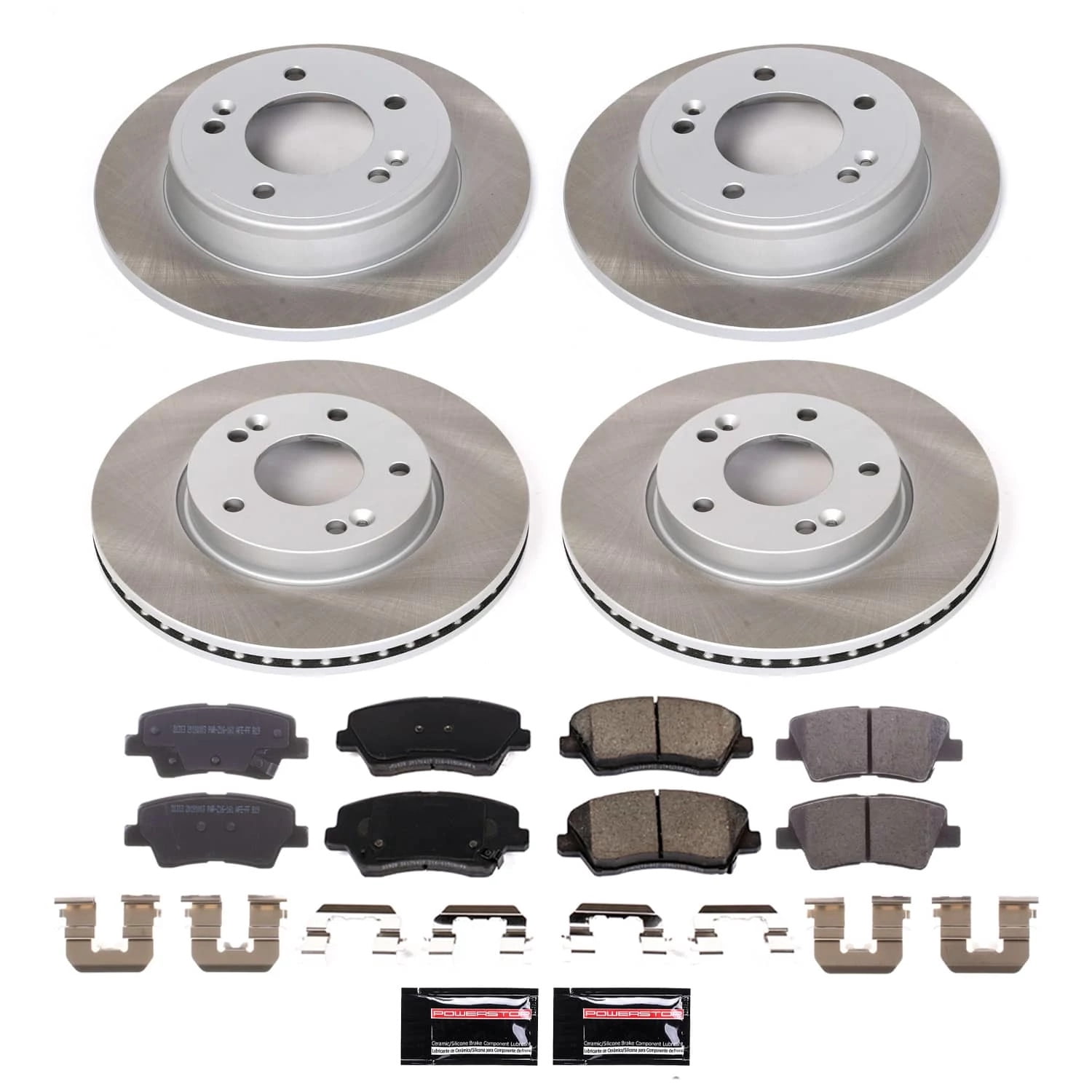 PowerStop Front and Rear Semi-Coated Rotor and Low-Dust Ceramic Brake Pad Kit SC8889