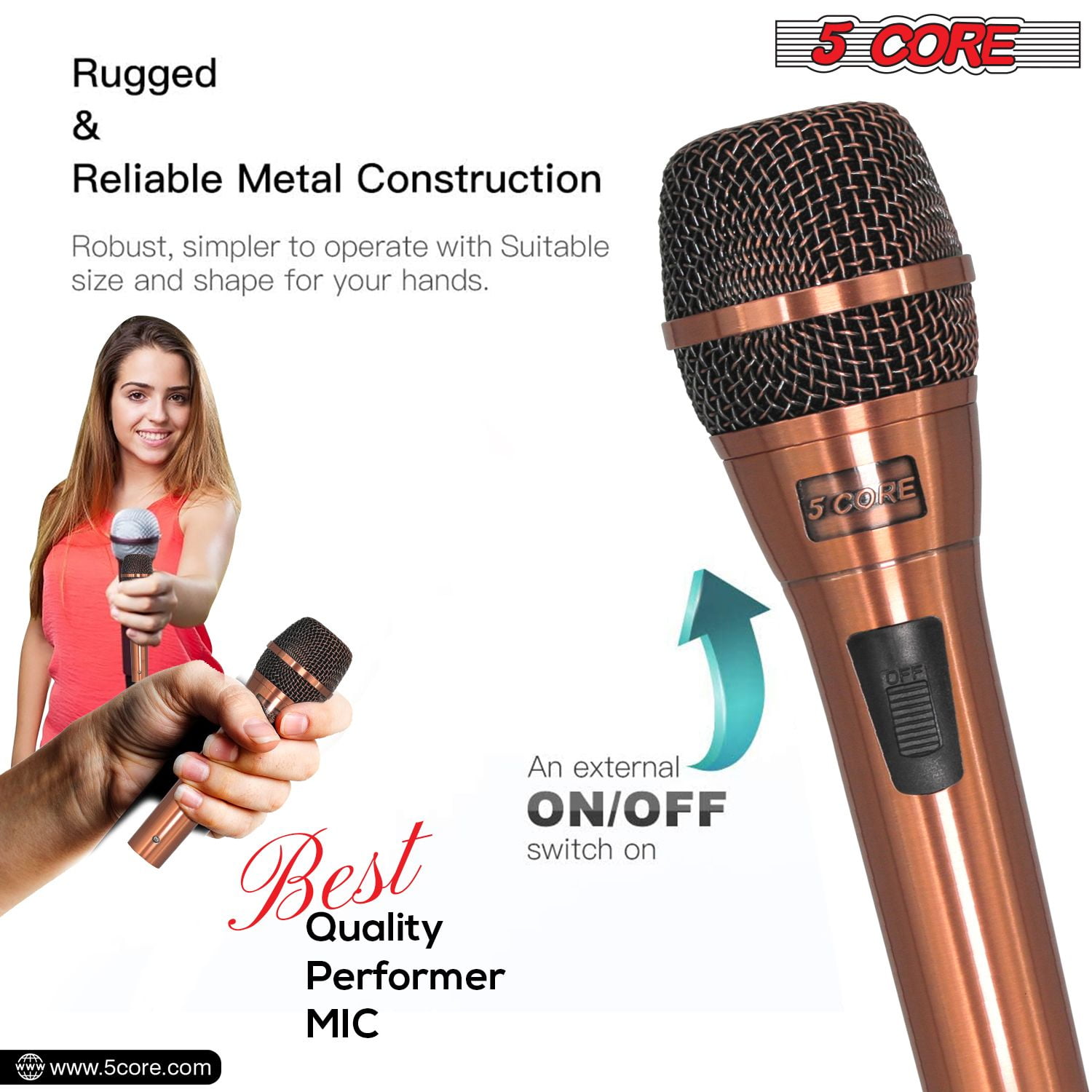 Professional Dynamic Vocal Microphone with Neodymium Magnet & 16ft Detachable Cable – Cardioid Unidirectional Handheld Mic for Karaoke, Live Singing, Podcasting, and Public Speaking