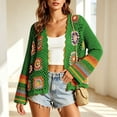 thumbnail image 2 of Otvok Long Sleeve Boho Crochet Sweater Cover Up, Women Granny Square Floral Open Front Hollow Knit Cropped Cardigan, 2 of 7