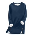 thumbnail image 4 of Women's Fleece Lined Crewneck Sweatshirt, Longline Plush Pullover with Side Slits, Cozy Loungewear Top for Fall Winter, Comfortable Casual Wearfor Home Relaxation and Outdoor Activities Blue M, 4 of 5