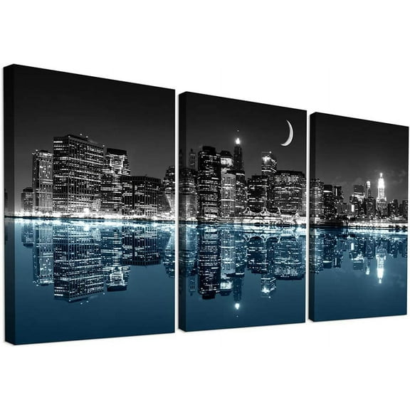 Wall Decor For Living Room Canvas Wall Art For Bedroom Black And White City Luminous Paintings Modern 3 Piece Framed Room Canvas Art Prints Ready To Hang Office Pictures For Home Decoration Artwork