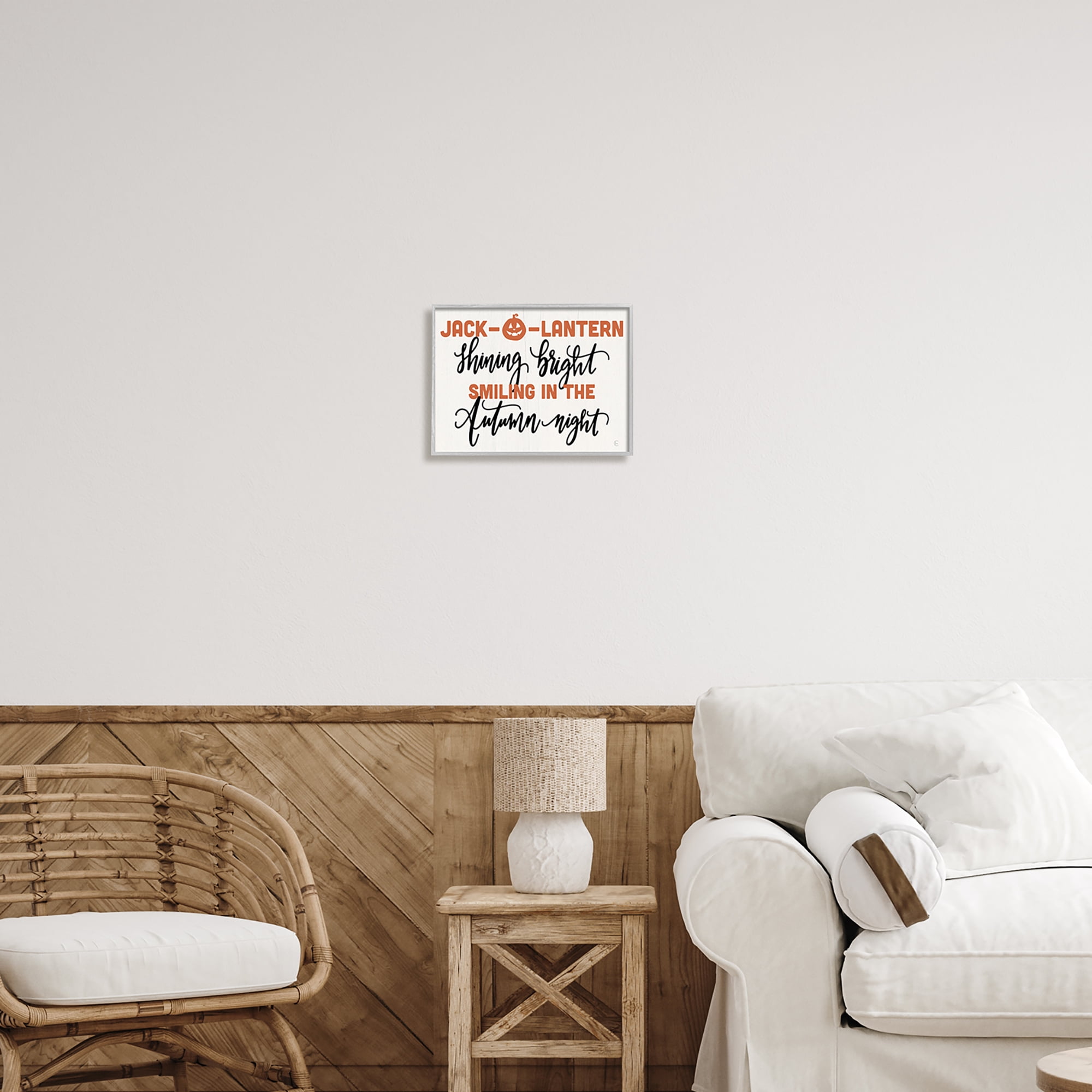Stupell Industries Autumn Jack-o-Lantern Phrase Holiday Painting Gray Framed Art Print Wall Art, 14 x 11