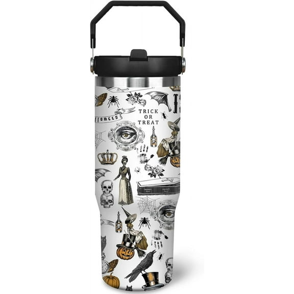 30 oz Halloween Tumbler with Handle Halloween Gifts for Women Men Goth Birthday Gift 30oz Stainless Steel Travel Cup Mug Water Bottle