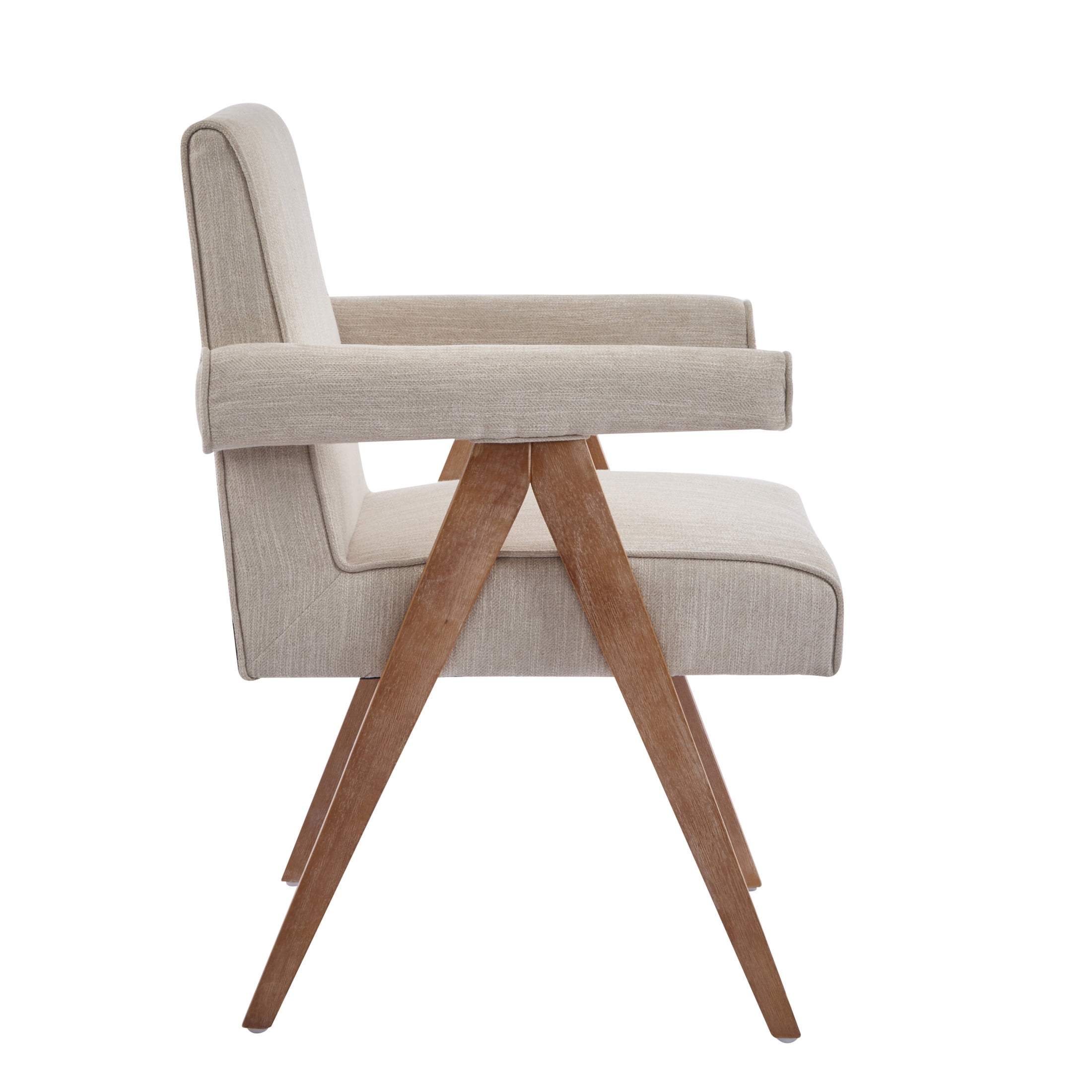 Modern Fabric Upholstered Dining Chair, Rubberwood Frame, Beige, Set of 2
