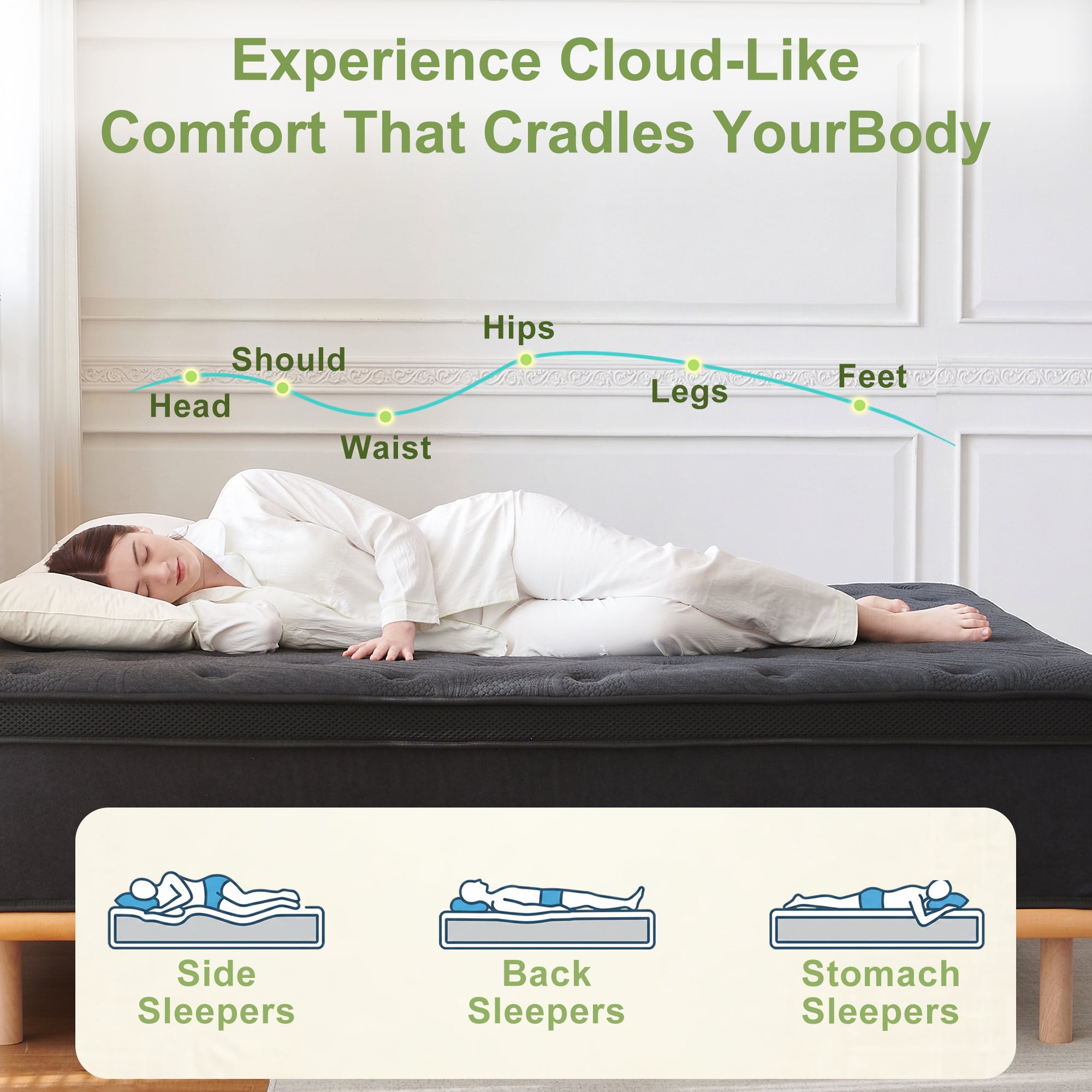 Actoroom 14 inch Memory Foam Mattress King Size in a Box, Medium Firm King Hybrid Mattress with Individual Pocket Spring,Black,CertiPUR-US