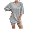 thumbnail image 3 of ibiyuan Outfits For Women 2 Piece Sets Women's Ribbed Knit Set Casual Short Sleeve Top and Matching Shorts Comfortable Two Piece Outfit with Pockets, 3 of 8