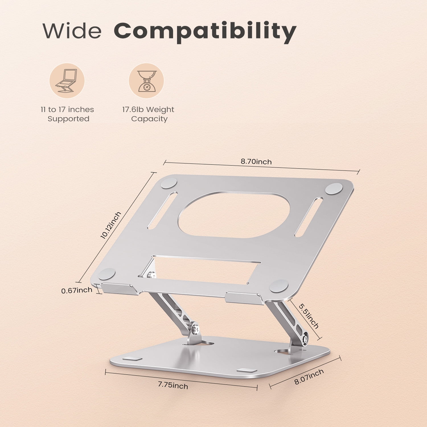 Laptop Stand for Desk, KEXIN Aluminum Adjustable Stand of Laptop for Mac / HP / Dell / Samsung, 10-16 inches Foldable Computer Holder,Silver