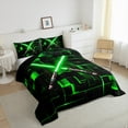 thumbnail image 3 of Erosebridal Green Lightsaber Bedding Twin Comforter Set,Geometric 3D Plaid Down Comforter,Neon Lights Bedding Sets Twin with Comforter For Boys,Lightweight Room Decorative Reversible，2 Pieces, 3 of 8