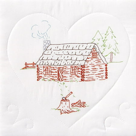 Jack Dempsey Cabin Stamped White Quilt Blocks, 18" x 18