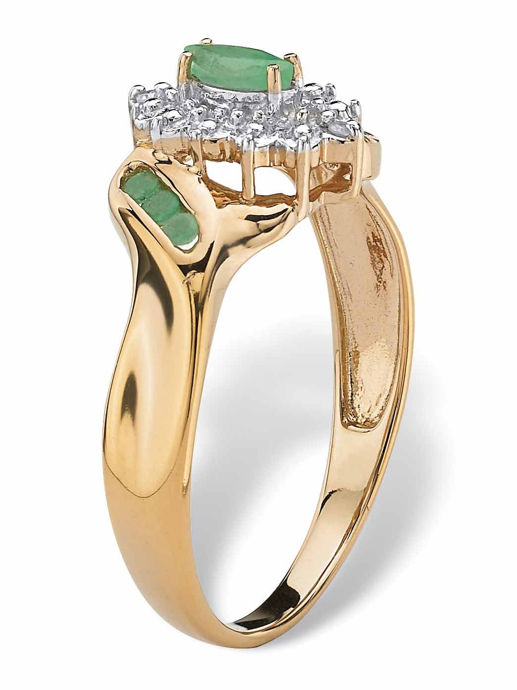 PalmBeach Jewelry .38 TCW Marquise-Cut and Round Genuine Emerald Diamond Accent 18k Gold-Plated or Platinum-Plated Sterling Silver Ring