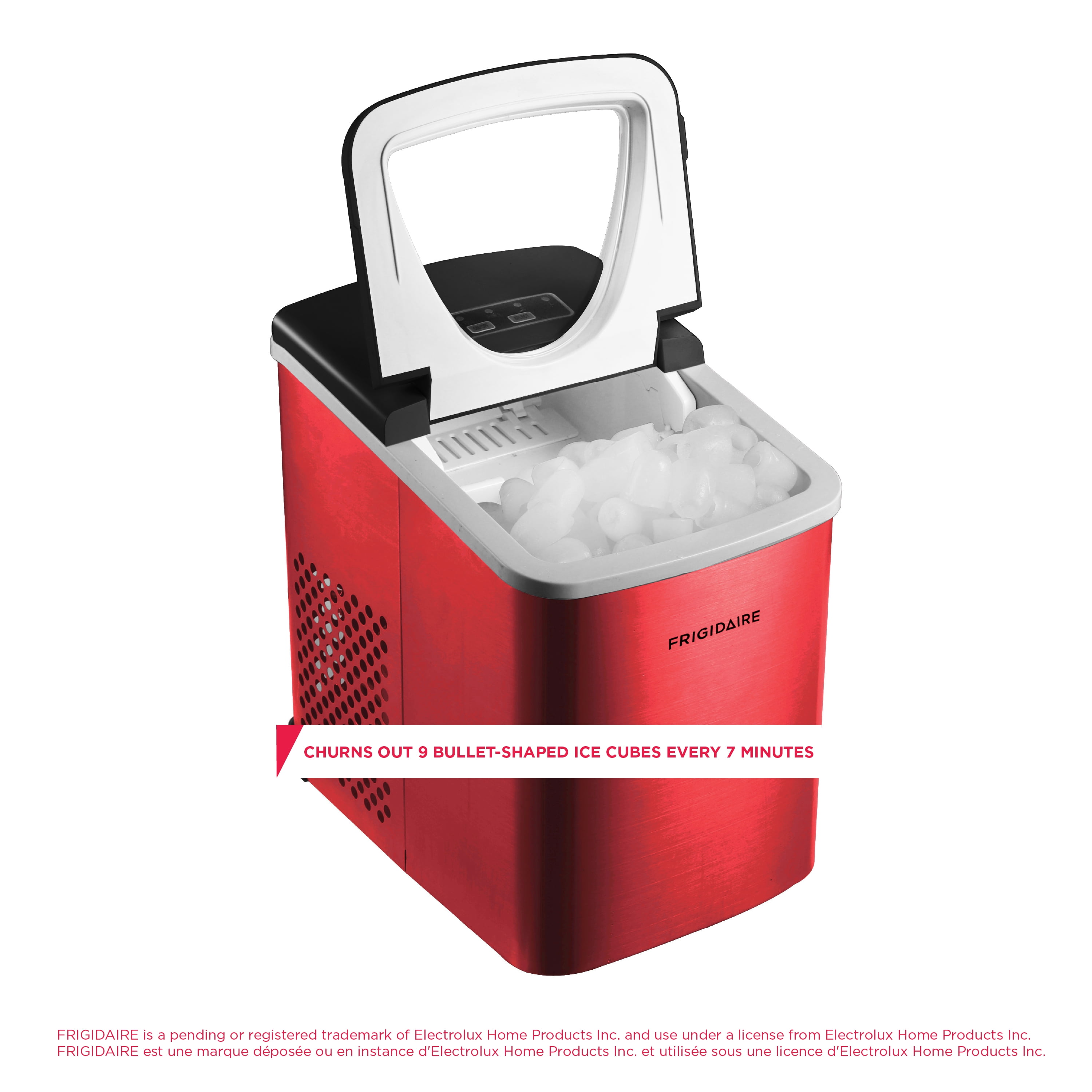 Frigidaire 26 lb. Bullet Ice Maker, Countertop Ice Machine with LED Control Panel, Red Stainless Steel