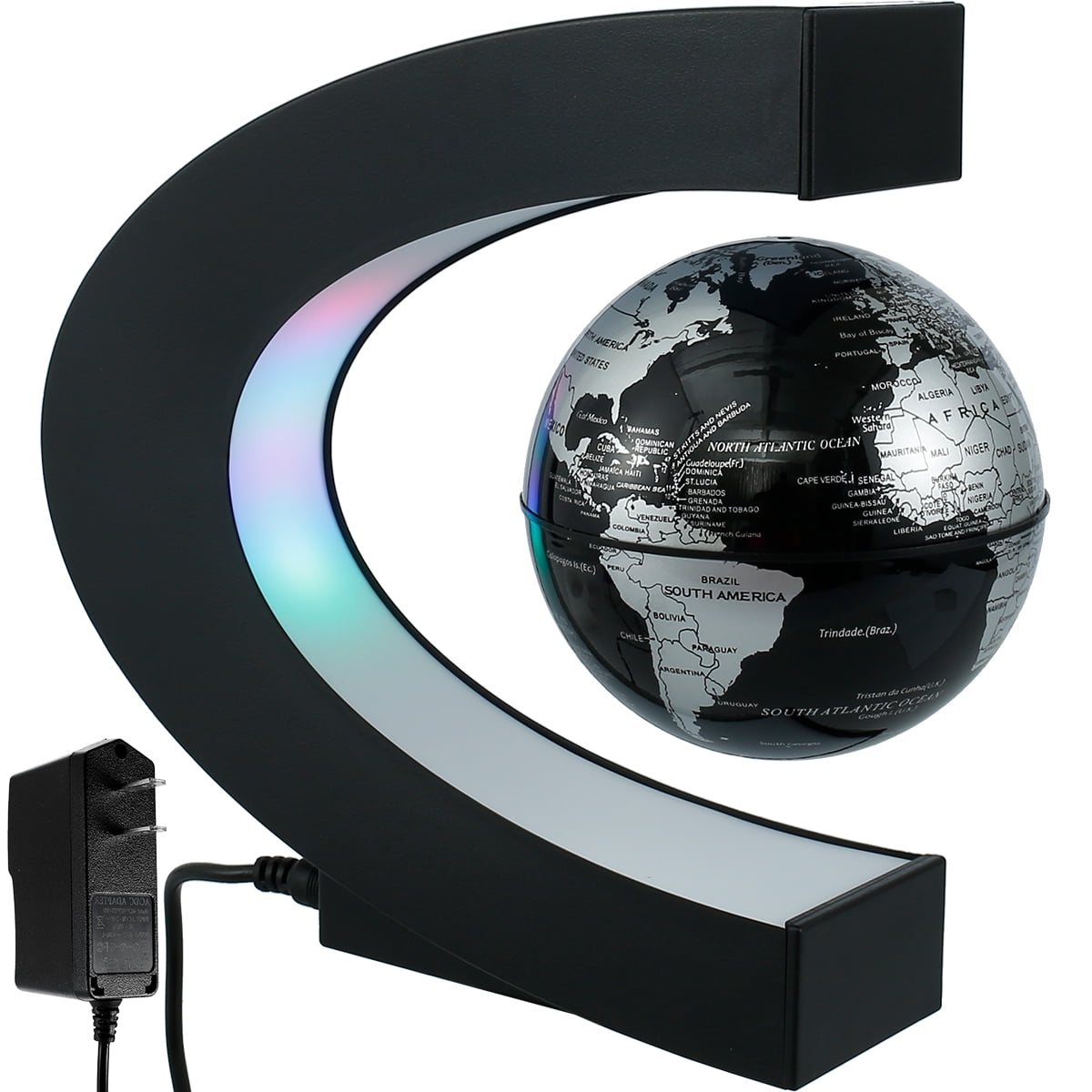 C Shape LED World Map Globe Magnetic Levitation Floating Globe Home Office Decor 
