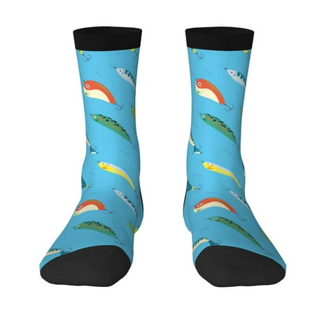 Tebeau Different Color Fishing Bait Print Athletic Cushioned Crew Socks Middle tube socks Crew Socks