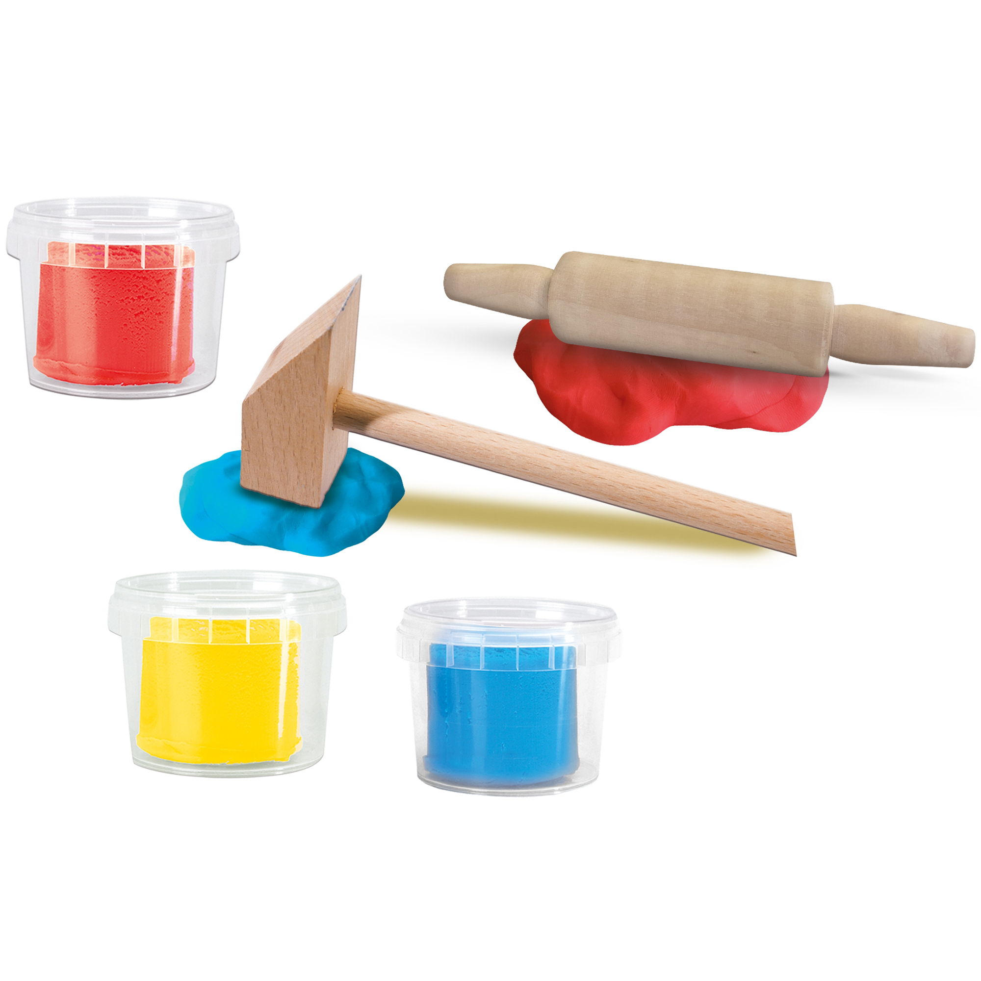 SES Creative: My First Dough With Tools - 3 Color 3oz Tubs, Red-Blue-Yellow, 2 Wooden Tools, Gluten-Free Play Dough, Sensory Play, Baby-Toddler-Kid 1+