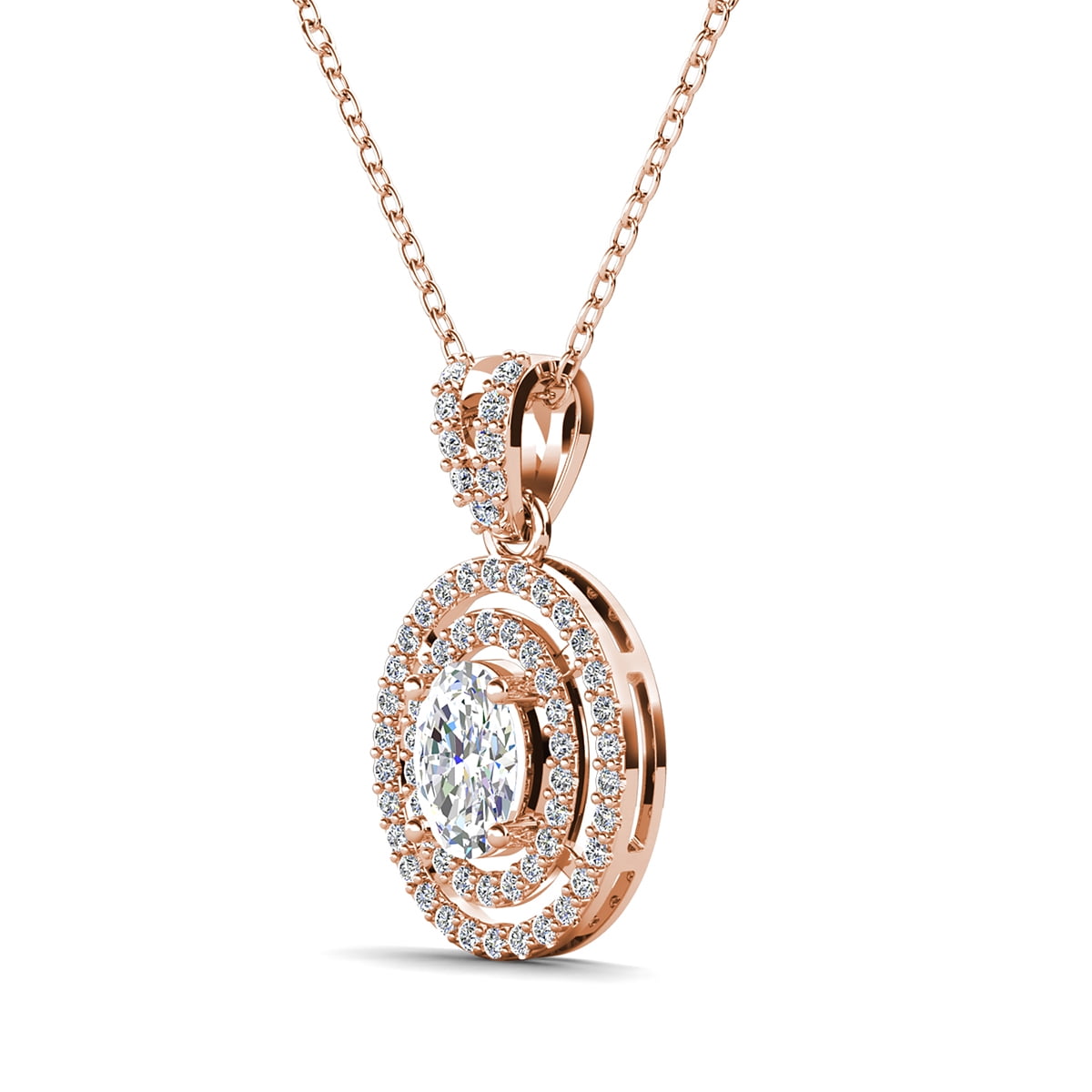 Cate & Chloe Zelda 18k Rose Gold Plated Pendant Necklace with Simulated Diamond Crystal for Women