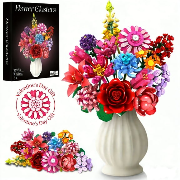 1316 PCS Building Blocks  Flowers Set, Compatible with Lego Classic Bricks, Creative Flower Bouquet Model Kit for Kids Adults, Home Desk Decor Birthday Gift
