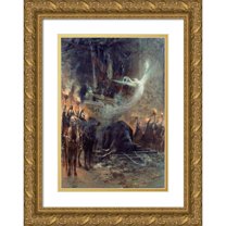 Georges Jules Victor Clairin 18x24 Gold Ornate Framed and Double Matted Museum Art Print Titled - Funeral by Victor Hugo - La Vigilee Under the Arc De Triomphe (1885)