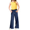 thumbnail image 2 of KAUOD Girls Wide Leg Straight Sweatpants Casual Elastic Waist Solid Soft Comfy Pants for Kids Summer Loose Fit Clothes, 2 of 5