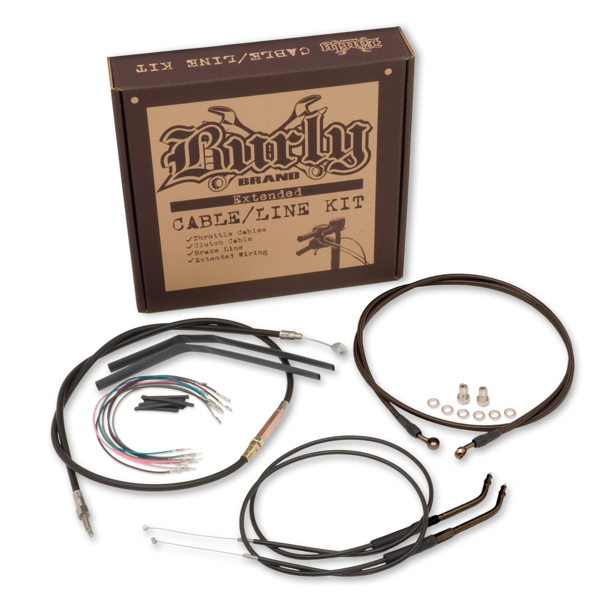 Burly Brand B30-1005 Extended Cable/Brake Line Kit for 16in. Ape Handlebars  - Black Vinyl