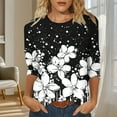 thumbnail image 2 of YUGYXL 3/4 Length Sleeve Womens Tops Dressy Round Neck Pullover Blouse Casual Regular Basic Tees Business Work Tunic Tshirts A Black S, 2 of 6