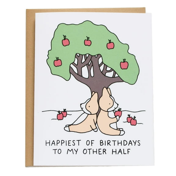 Happiest Birthday Card for My Other Half – Cute Couple Under Apple Tree Design – Blank Inside, Envelope Included – Perfect Gift for Partner, Boyfriend, Girlfriend