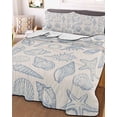 thumbnail image 3 of Quilts Twin-XL Size Bedding Set, Blue Shell Coastal Lightweight Quilted Comforter, Nautical Seaside Ocean Summer Beach Soft Reversible Bedspread Coverlet with Pillow Covers for All Season, 68" x 98", 3 of 7