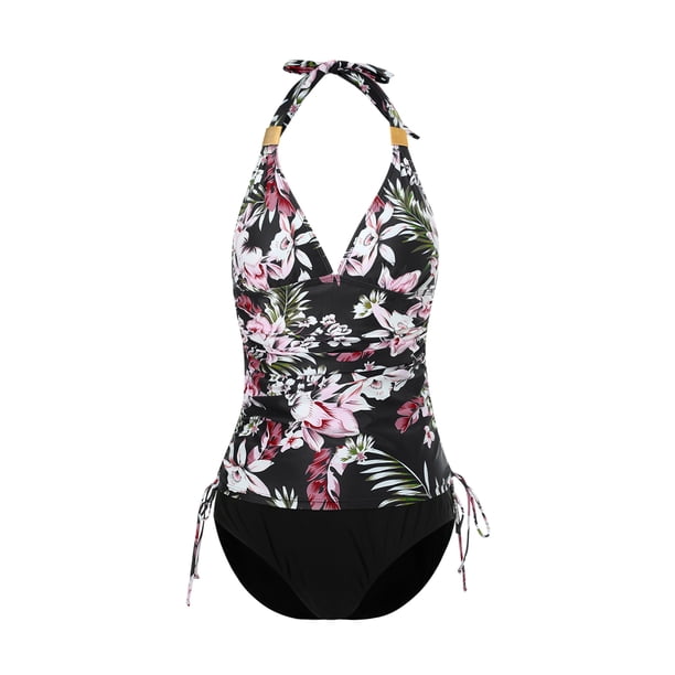 VISgogo Traje de baño femenino de 2 piezas, camisola de cuello halter de color sólido con cordón + bragas de bikini para mujer, S / M / L / XL / XXL VISgogo moda