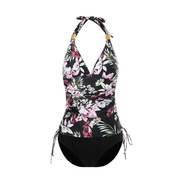 VISgogo Traje de baño femenino de 2 piezas, camisola de cuello halter de color sólido con cordón + bragas de bikini para mujer, S / M / L / XL / XXL VISgogo moda