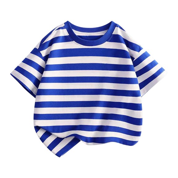EnJoCho Children Casual Crewneck T Shirt Small Kids Summer Short Sleeved Stand Up Collar Striped Tops Boys Girls Casual Going Out Tshirt Tee Tops Clothes