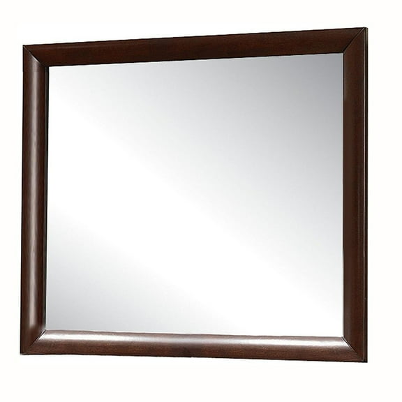 Contemporary Wooden Mirror with Rectangular Shape, Brown and Silver
