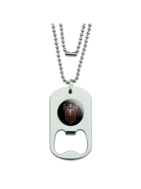 Warrior Knight Tank Dragon Shield Fantasy Gaming Military Dog Tag Bottle Opener Pendant