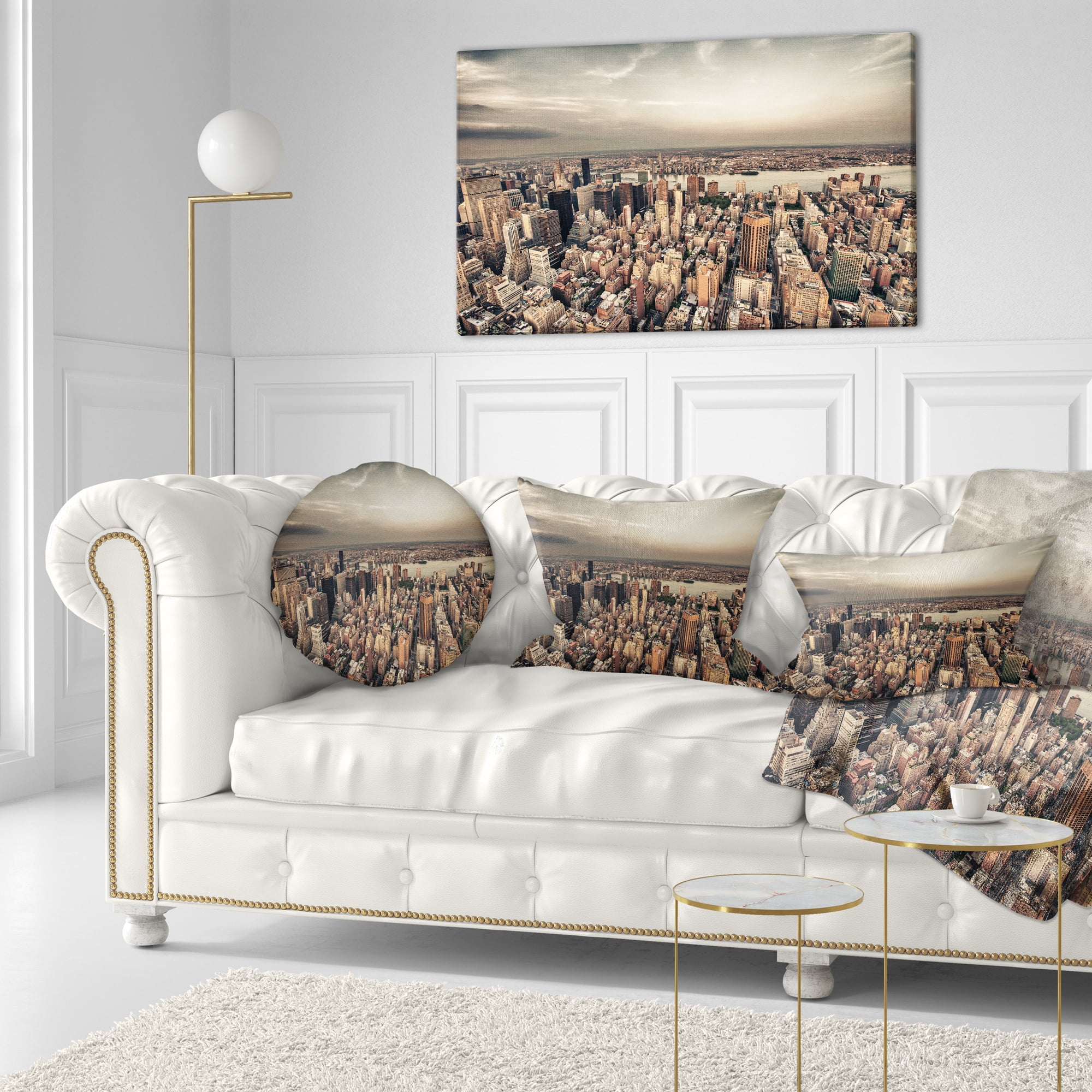 Designart Manhattan Skyscrapers Aerial View - Modern Cityscape Throw Pillow - 12x20