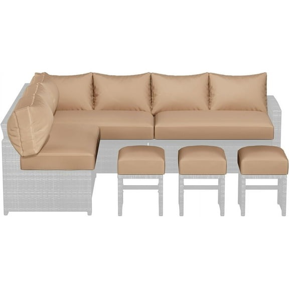 AECOJOY Outdoor Cushions, 4 inch Patio Cushions for Outdoor Furniture, Replacement Cushions Fits 7-Seats Sectional Rattan Conversation Set, Splashproof, Memory Foam Cushions and Covers in Beige