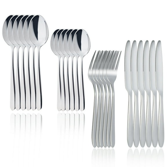 24 Piece Silverware Set, Stainless Steel Knife Fork Spoon Set, Mirror Polished Cutlery Set Service for 6, Flatware Set Tableware Utensil Set for Home Restaurant Party (Dishwasher Safe)