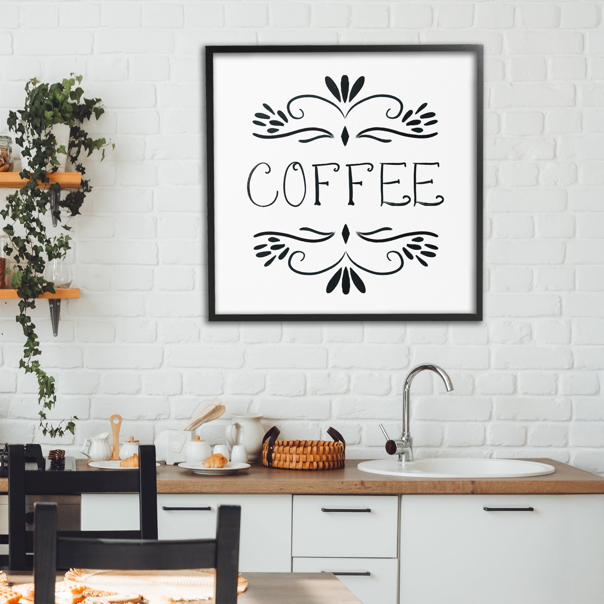 Stupell Industries Coffee with Floral Emblems Black Framed Giclee Art, design by Lucille Price
