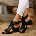 thumbnail image 7 of Women's Chunky Heels Block Round Open Toe Ankle Strap Heel Fashion Wedding Party Comfort Dress Sandals Shoes Black 9, 7 of 7