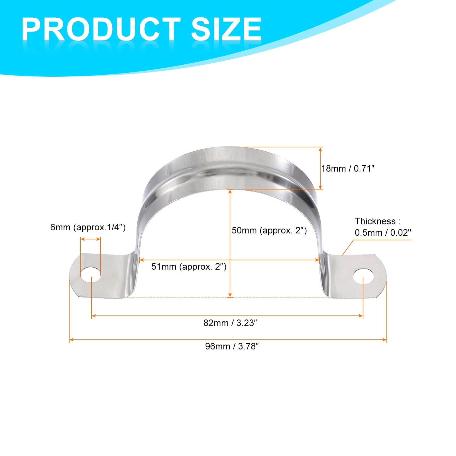 Uxcell 50pcs 2-Inch 50mm Conduit Clamps M50 U Tube Pipe Clamp Stainless Steel Rigid Pipe Strap Bracket