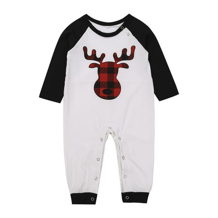 

Christmas Baby Plaid Deer Print Long Sleeve Jumpsuit Family Pjs Matching Set