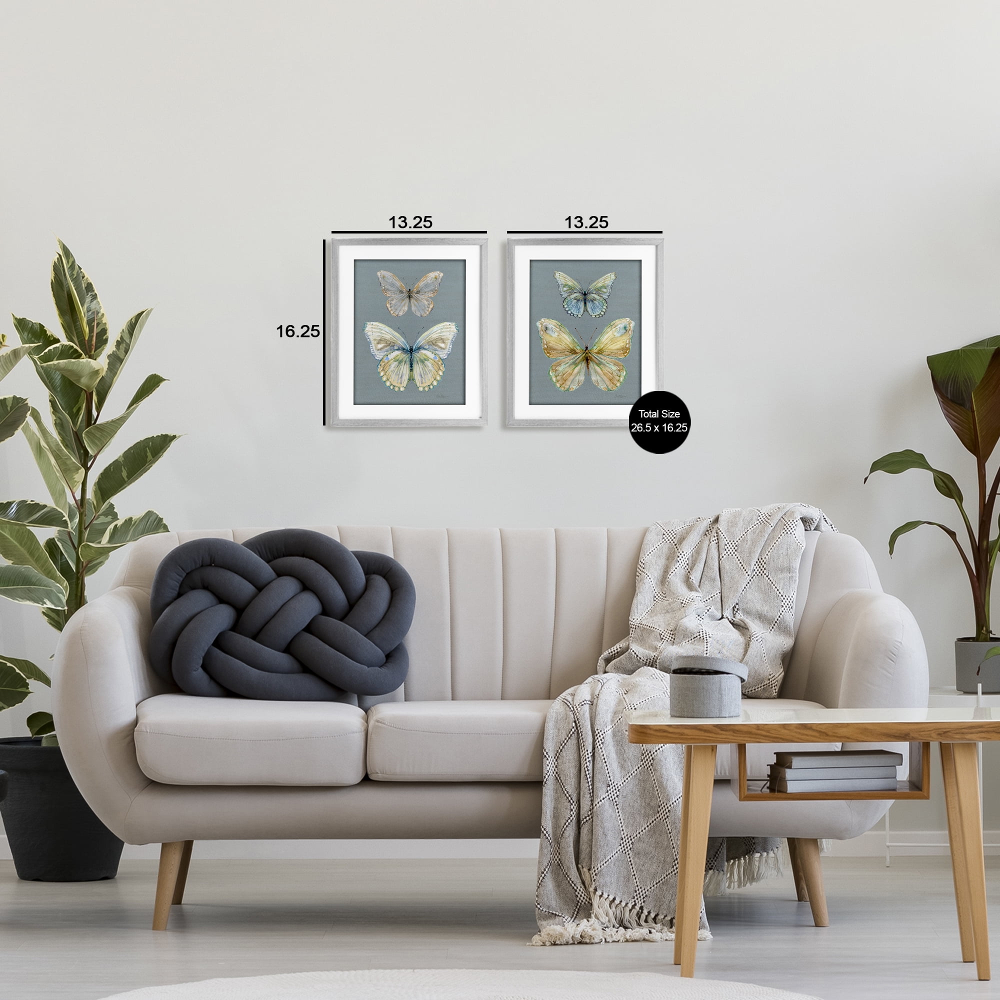 Stupell Industries Butterfly Pairs over Slate 2 Piece Gray Framed Print Under Glass Set, design by Carol Robinson