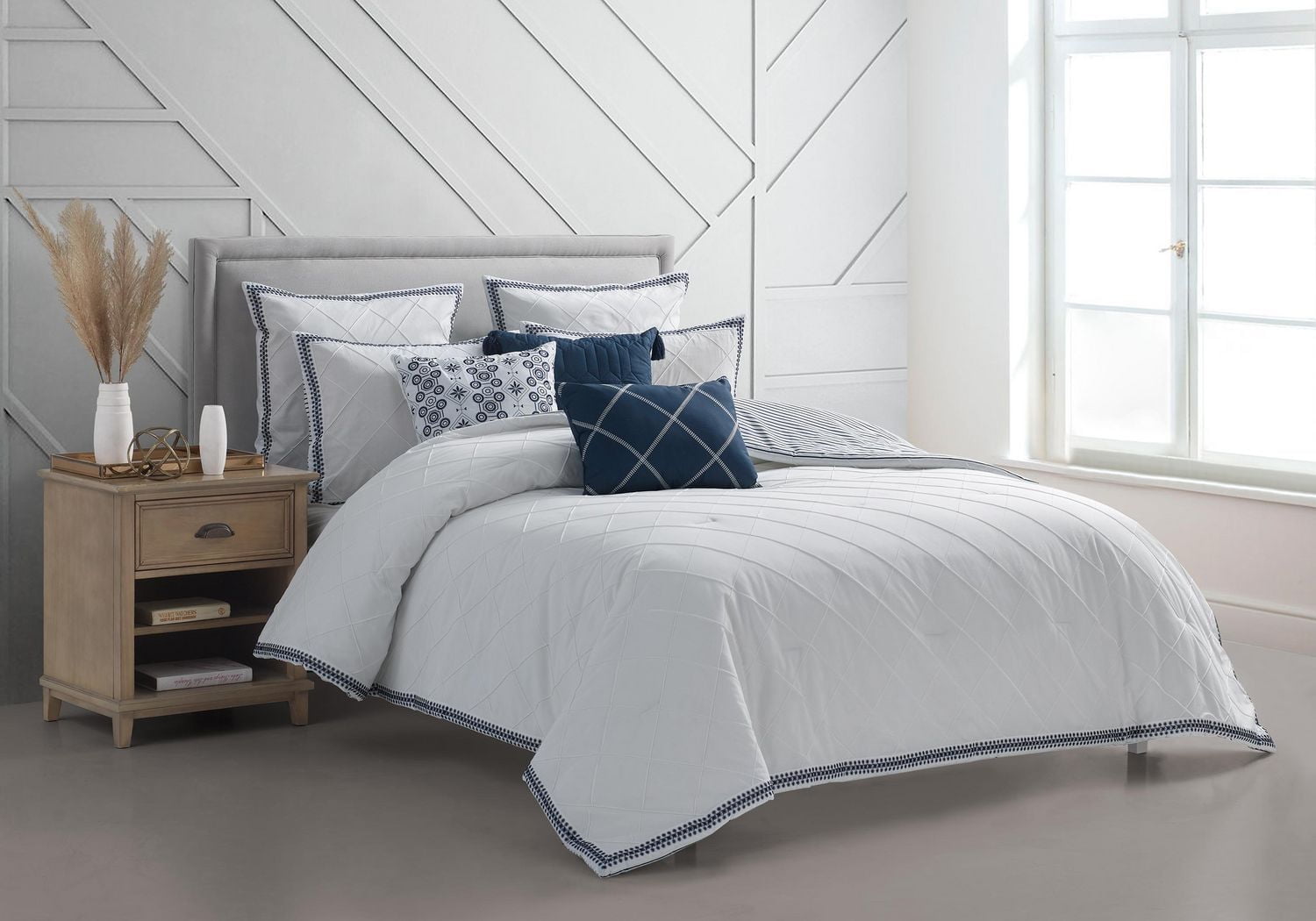 Beco Home Pintuck White 3 Piece Cotton Comforter Set