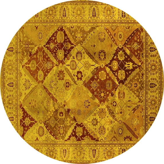 Ahgly Company Indoor Round Oriental Yellow Industrial Area Rugs, 5' Round