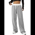 thumbnail image 1 of Pantalones Deportivos Anchos con Cintura de Contraste de Color y Hebilla de Cordón para Mujer. Gris M, 1 of 8