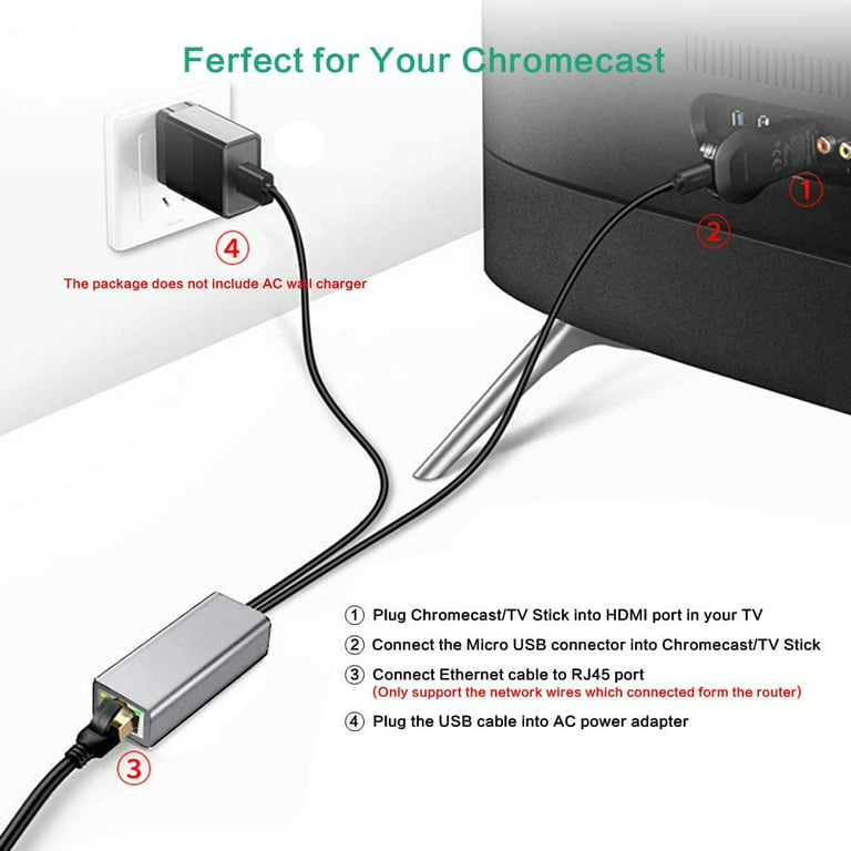 Ethernet Adapter for Fire TV Stick Chromecast Ultra/2/1/Audio Google Home  Mini Mirco USB A to RJ45 Ethernet Adapter 