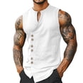 thumbnail image 2 of Tank Tops Men Cotton Linen Lightweight Breathable Button Down V Neck Sleeveless Shirt Vacation Beach Tank Shirt, 2 of 5