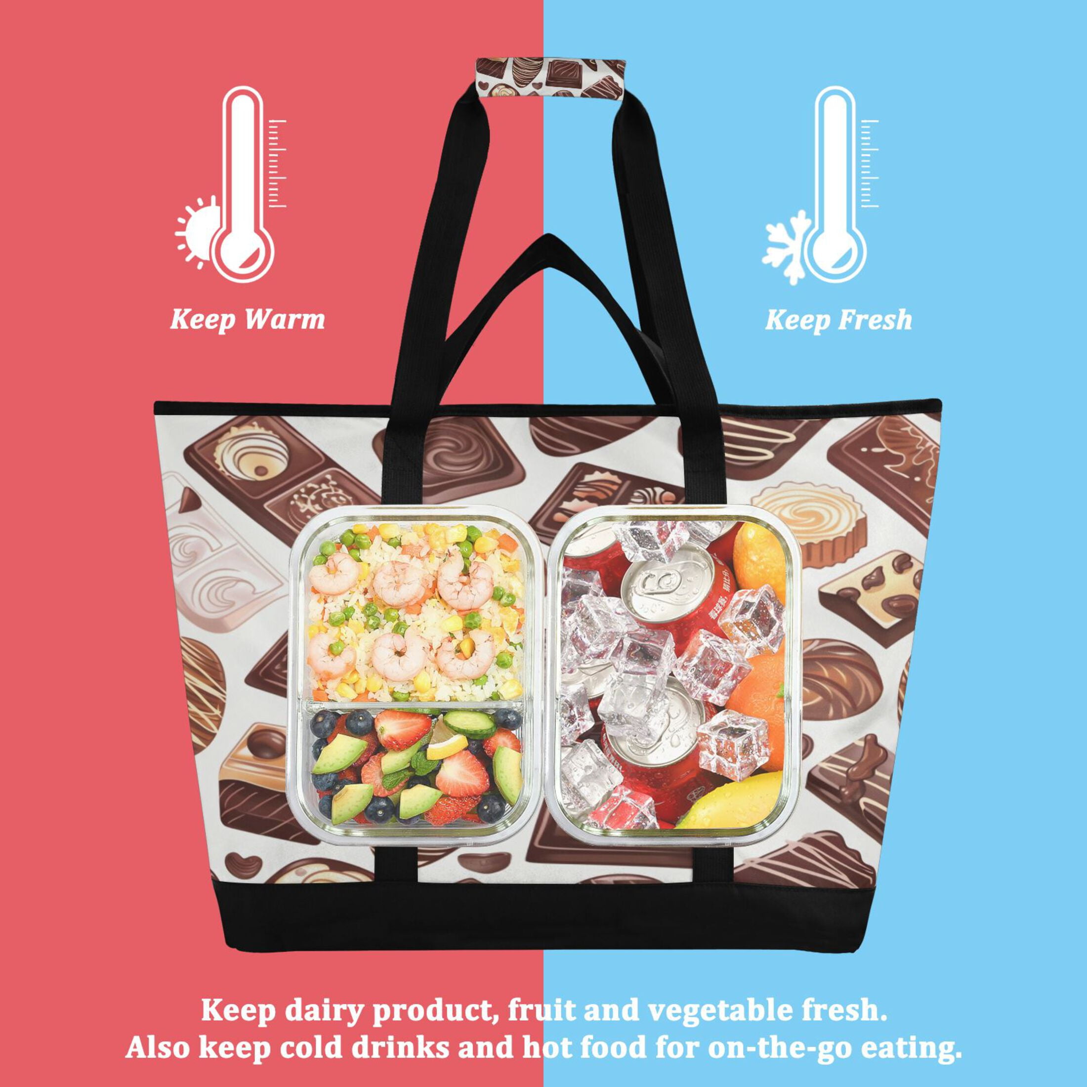 Large Hand-held Ice Pack Picnic Bag Insulation and Refrigeration Suitable for Shopping Picnics and Camping Dark Chocolate