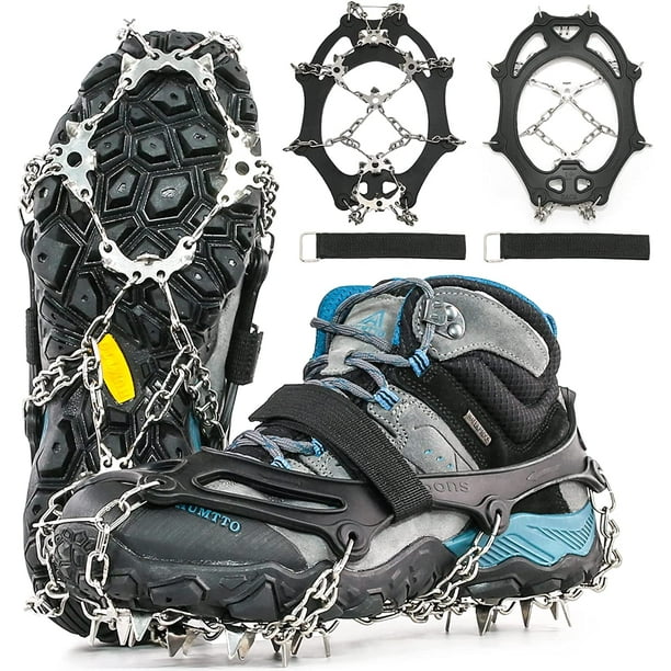 Crampons de glace pour bottes et chaussures de randonnée, crampons  antidérapants de traction, pinces à glace à neige 19 pointes et poignées,  protection sûre pour la pêche à l'escalade de randonnée