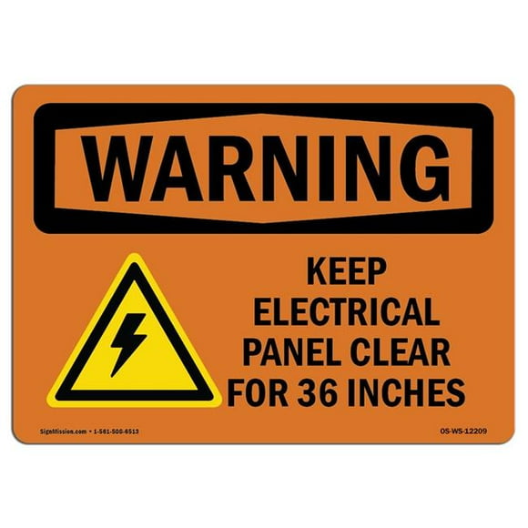 SignMission OS-WS-A-1218-L-12209 12 x 18 in. OSHA Warning Sign - Keep Electrical Panel Clear with Symbol