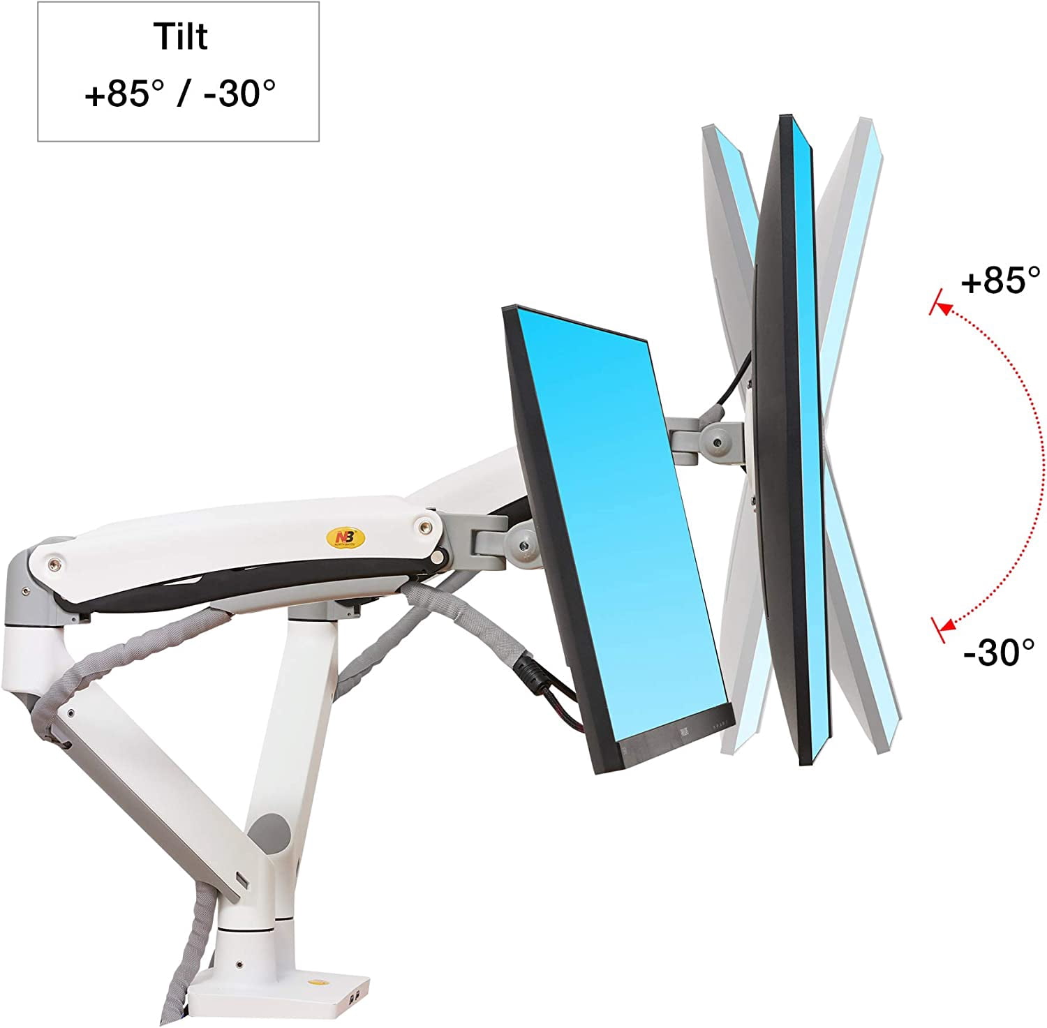 Dual Monitor Desk Mount Stand Full Motion Swivel Computer Monitor Arm Fits 2 Screens  to 32'' with Load Capacity 6.6~26.4lbs for Each Monitor G75-W